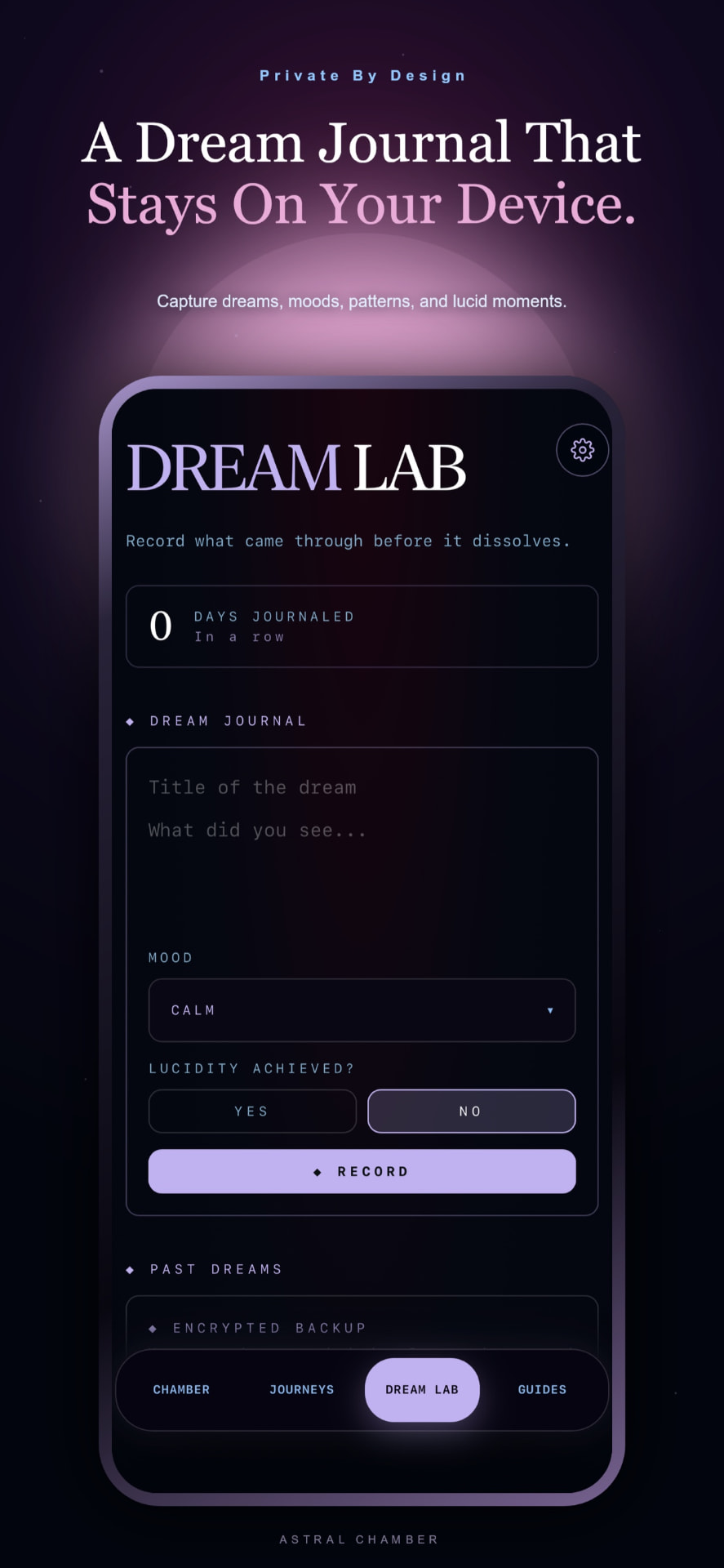 Astral Chamber Dream Lab journaling screen